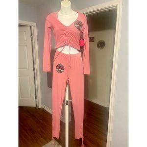 Pink two piece adjustable leggings and tank top